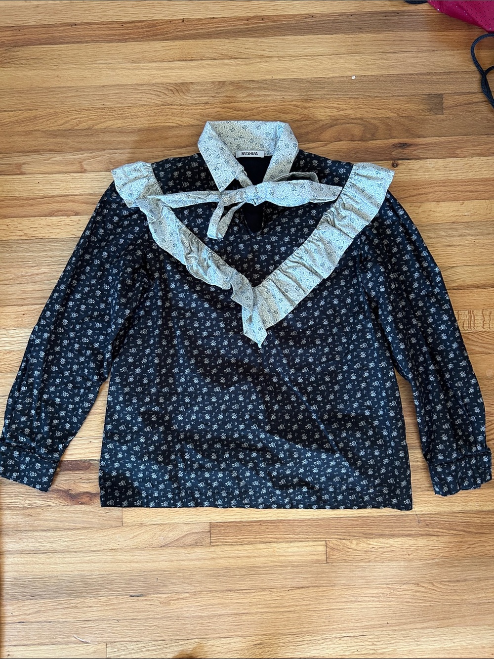 Batsheva Black Tie Neck Ruffle-Collar Blouse 4
